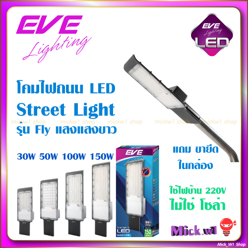 EVE โคมถนน LED โคมไฟถนน Street Light ติดกำแพง  รุ่น Wide ขนาด 30W 50W 100W 150W แสงแสงขาว