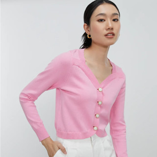 Pomelo เสื้อคาร์ดิแกน แขนยาว สีชมพู กระดุมหน้า ไซส์ XXS Button Front Cropped Cardigan - Pink