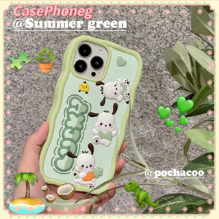 🍑CasePhoneg🍑ป้องกันการหล่น ขอบเต็ม iPhone 11 14 pro max การ์ตูน ลูกสุนัข สีเขียวอ่อน หวานสวย case for iPhone 12 13