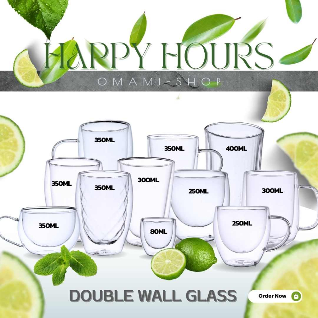 1/19 แก้วมินิมอล แก้วน้ำ รวม14ขนาด80-400ml Double Wall Glass สวยงาม ทนทาน ใส่ได้ทั้งน้ำร้อน/เย็น จับ