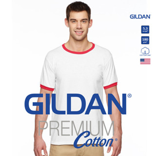 GILDAN® เสื้อยืดกุ๊นคอกุ๊นแขน - ตัวขาว แขนแดง