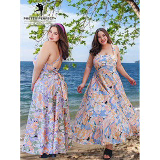 Flower Sexy Maxi Dress เดรสยาวลายดอกไม้สีหวาน สวยละมุน เดรสไข้วหลัง มึเชือกผูกโบว์