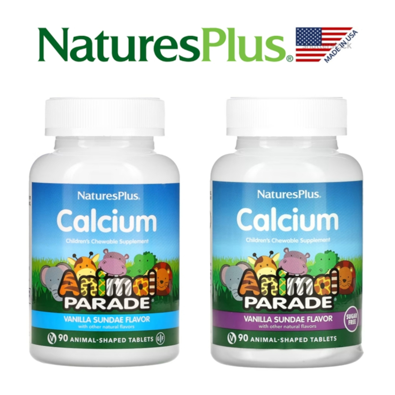NaturesPlus, Animal Parade Children's Chewable Calcium , Sugar Free , Vanilla, Calcium อัดเม็ด