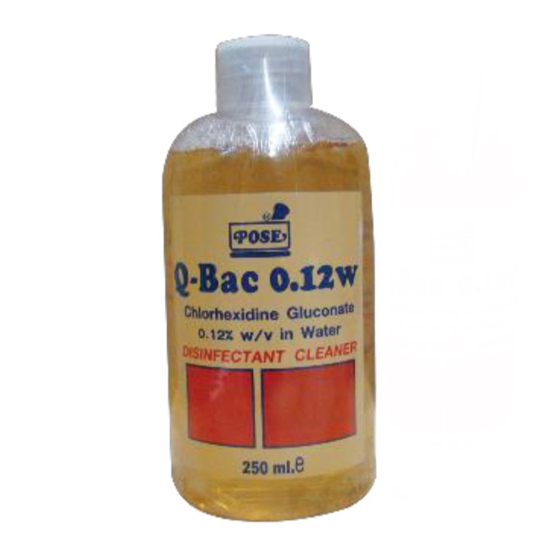 POSE Q-Bac 0.12W 250ml. ผลิตภัณฑ์น้ำยาฆ่าเชื้อที่ มี pH 5.5 (Chlorhexidine Gluconate 0.12% w/v in water)