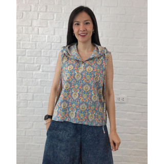 เสื้อฮู้ดแขนกุด ผ้าคอตตอนอินเดียแฮนด์บล็อก (Cotton India Hand-Block Print)