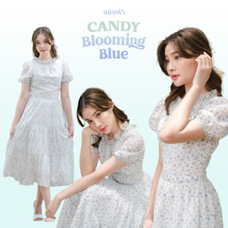 CANDY Blooming Blue - เดรสสีขาวคอระบาย ลายดอกไม้สีฟ้า By Nalinfa