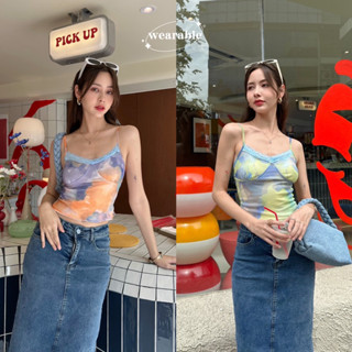 👚wearable s. {พร้อมส่ง} | เสื้อสายเดี่ยวขอบลูกไม้