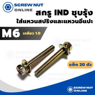 สกรู IND ใส่แหวนสปริงและแหวนอีแปะ ชุบรุ้ง ขนาด M6 เกลียว 1.0 ความยาว 12-50 mm