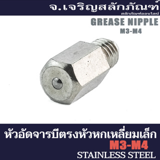 "หัวอัดจารบีสแตนเลส M3 M4 แบบตรงหัวหกเหลี่ยมเล็ก (แพ็คละ 5 ตัว)  Stainless Steel 304, Straight-Type Grease Nipple