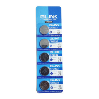 ถ่านกระดุม Glink CR2032 แท้100% Lithium 3V 210mah. ถ่าน (1แผง 5ก้อน )