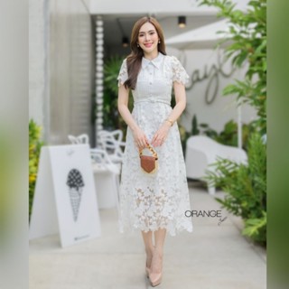 𝐒 𝐌 𝐋 𝐗𝐋 𝐗𝐗𝐋 เดรสขาว เดรสลูกไม้คอปก พร้อมเข็มขัด #8891
