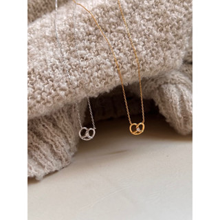 A.piece สร้อยเงินแท้ [all silver 925] mini pretzel heart cubic necklace (322)