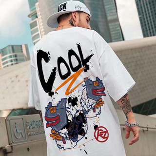 SOSเสื้อยืดOversize คอตตอน100% และโพลิเอสเตอร์ สีไม่ตก สกรีน COOL คอกลม ทรงหลวม  #W14