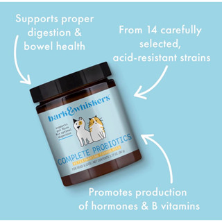 (90 g) วิตามินบำรุงลำไส้เสริมภูมิคุ้มกัน สำหรับแมวสุนัข Dr. Mercola, Bark &amp; Whiskers, Complete Probiotics,