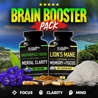 🔥🍄 Fruiting Body Mushrooms Brain Booster Pack 🧠🍄 Lions Mane + Nootropics Focus 💊 Optimized for Mental Clarity, Focus a