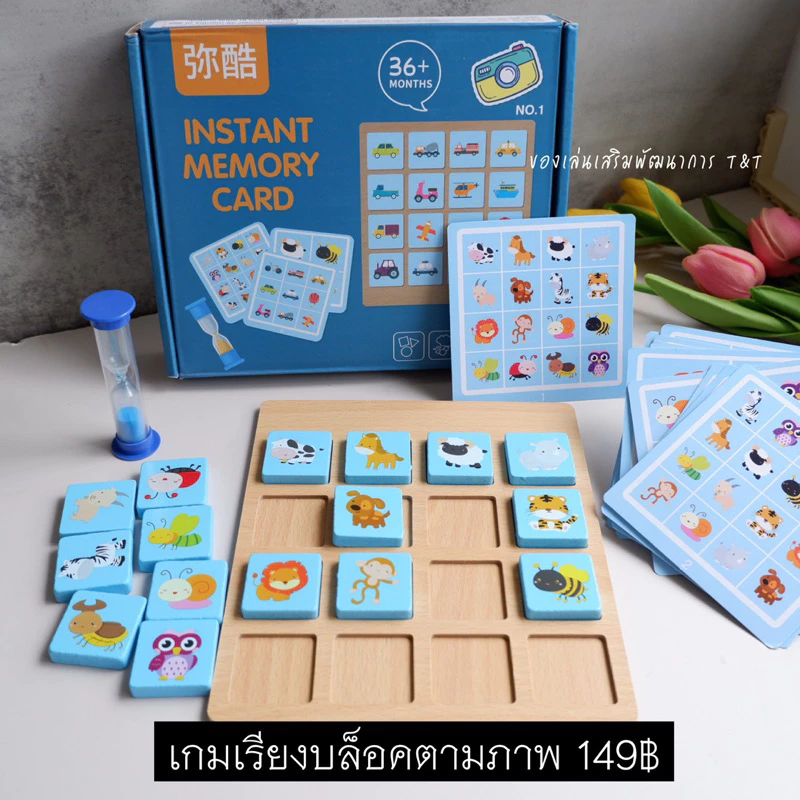 เกมเรียงบล็อคตามภาพ มีภาพสัตว์คู่กับยานพาหนะ และผลไม้คู่กับรูปร่าง ฝึกการสังเกต ฝึกสมาธิ