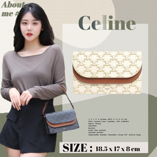 🔥Hot เซลีน celine TRIOMPHE CANVAS logo print and sheepskin strap wallet/สตรี/กระเป๋าสตางค์