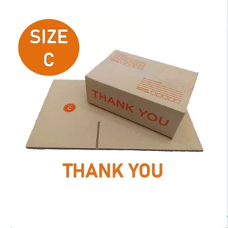 C กล่องพัสดุ กล่องไปรษณีย์ เบอร์ C(ค)(20x30x11 cm.) กล่องthankyouอักษรส้ม และลายแดง ปณ.