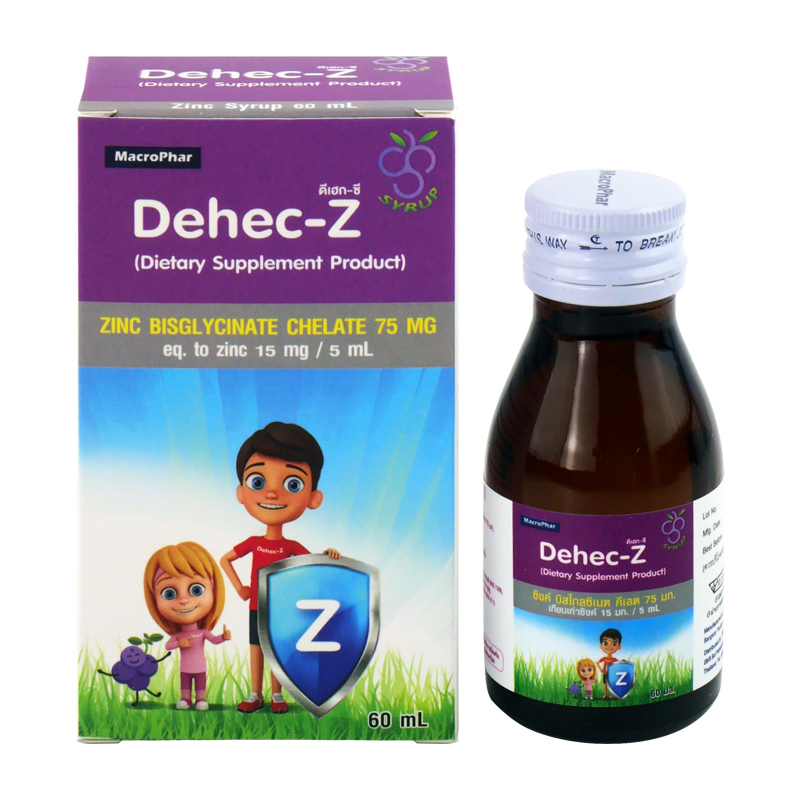 Dehec-Z ซิงค์ บิสไกลซิเนต คีเลต 75 มก. (เทียบเท่าซิงค์ 15 มก./ 5 มล.) (ปริมาณ 60 มล.)