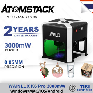 ATOMSTACK เครื่องแกะสลักเลเซอร์ WAINLUX K6 Pro, เครื่องแกะสลักเลเซอร์ 3000mW, ความแม่นยำ 0.05 มม., การเชื่อมต่อ BT เครื่องมือแกะสลักเลเซอร์ขนาดเล็กแบบพกพาสำหรับไม้ไวนิลหนังแก้ว, ศิลปะ DIY, ออกแบบโลโก้