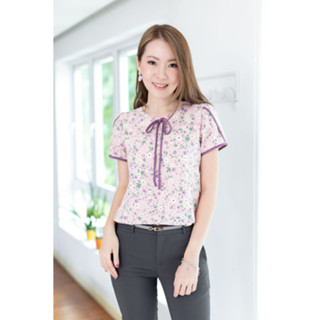 Narinari : NT2333 Petal Sleeve Bow Blouse เสื้อทำงาน