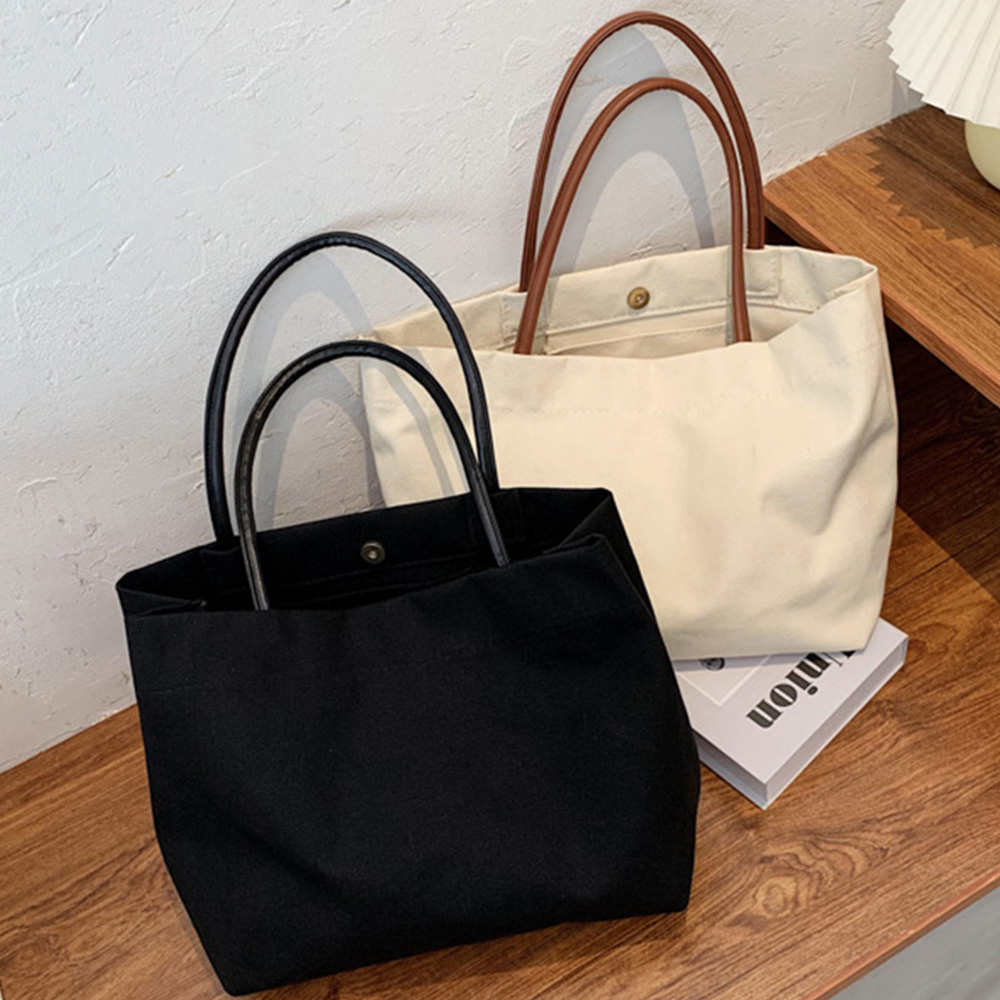 ꕥCatalog Bagꕥ กระเป๋าผ้าสะพายข้างแฟชั่น สีพื้น 2 สี สายกระเป๋าหนัง (04)