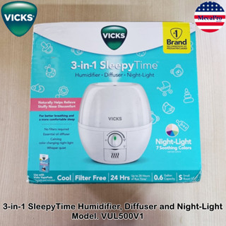 Vicks® 3-in-1 Sleepy Time Humidifier, Diffuser and Night-Light Filter-Free วิคส์ เครื่องพ่นไอน้ำทำไอระเหย พร้อมไฟ 7 สี