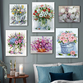 Artskills (พร้อมส่ง) ภาพระบายสีตามตัวเลข แบบขึงเฟรมไม้ งานศิลปะ DIY painting by numbers ภาพสวยๆ แจกัน (ดอกไม้) กล้วยไม้ Phalaenopsis สีม่วง แจกัน 21735