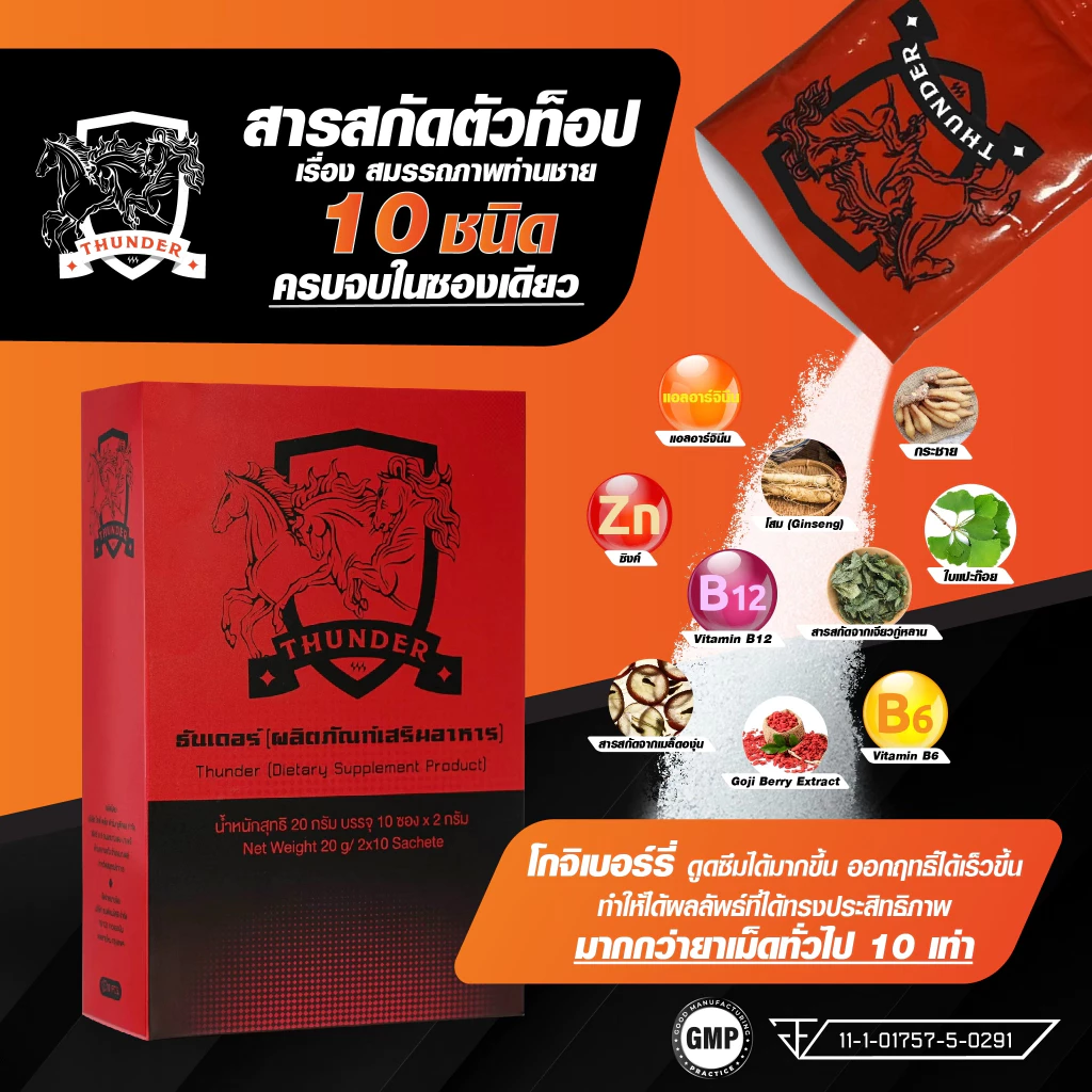 1แถม1กล่อง(10ซอง) ธันเดอร์ THUNDER ผงอมใต้ลิ้นของแท้100% บริษัทขายเอง
