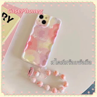 🍑CasePhoneg🍑สไตล์สร้อยข้อมือ iPhone 11 14 pro max ป้องกันการหล่น ขอบเต็ม สีสัน เรียบง่าย ระลอก case for iPhone 12 13