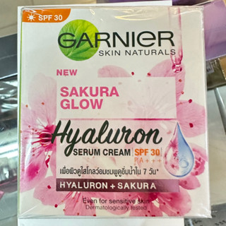 Garnier Sakura GLOW Hyaluron serum day cream 50ml. การ์นิเย่ ซากุระ โกลว์ ไฮยา เซรั่ม ครีม SPF30