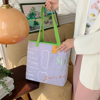 MAX รุ่น Aby801 กระเป๋าผ้าใบ Tote bag งานปัก งานพิมพ์ลาย กระเป๋าแฟชั่น จุของเยอะ สีน่ารัก ใส่ A4 ได้