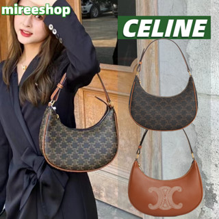 🍒เซลีน Celine กระเป๋า AVA ผลิตจากผ้าแคนวาสลายทรียงฟ์และหนังลูกวัว/AVA Shoulder bag