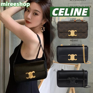 🍒เซลีน Celine กระเป๋าสะพายไหล่ TRIOMPHE ผลิตจากผ้าแคนวาสลายทรียงฟ์และหนังลูกวัว/TRIOMPHE SHOULDER BAG