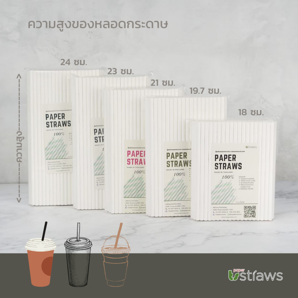 หลอดกระดาษ 8mm ยาว 18cm 19.7cm 21cm 24cm 100ชิ้น สีพื้น สำหรับน้ำปั่น สมูทตี้ ย่อยสลายได้ 100% เป็นมิตรต่อสิ่งแวดล้อม - รูปที่ 2