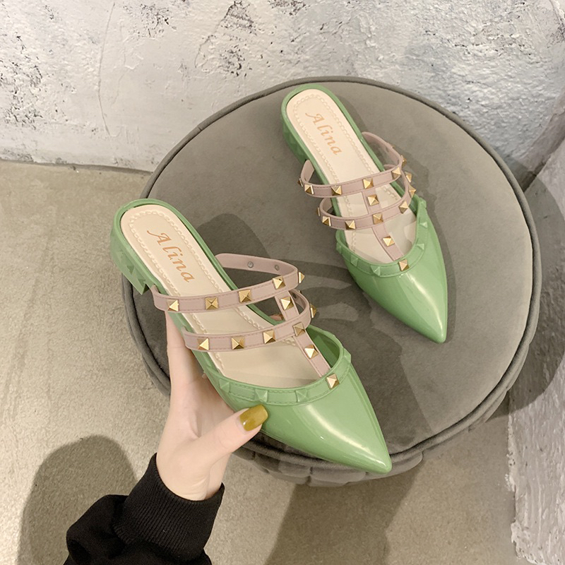 รองเท้าแฟชั่นปลายแหลม สีเขียว Size 36-40