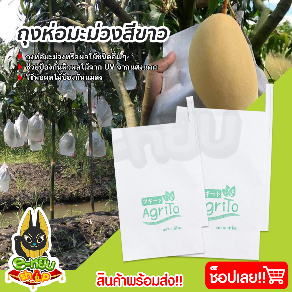 ถุงห่อผลไม้กันแมลงสีขาว ห่อมะม่วง ห่อฝรั่ง ห่อองุ่น ห่อมะเฟือง ห่อทับทิม (มีรูระบายอากาศ) บรรจุ100ใบ