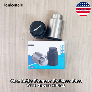 Hanlomele® Wine Bottle Stoppers Stainless Steel Wine Savers 2 Pack  จุกขวดไวน์ จุกไวน์สูญญากาศ ที่เก็บไวน์สแตนเลส แบบใช้