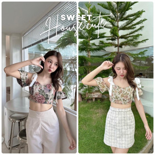 ❥ SweetHouse 🧸 เสื้อสายเดี่ยวสายริบบิ้น เนื้อผ้าทอลายดอกไม้สุดฮิต