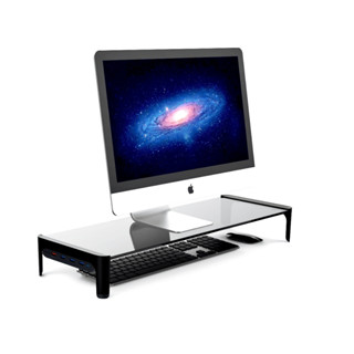 ชั้นวางจอคอม monitor stand [G7_047] ชั้นกระจกสวยดูดี พร้อม USB Hub 4 Port