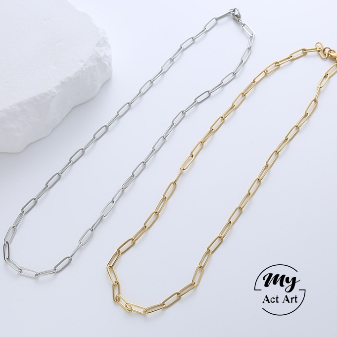 สร้อยคอสแตนเลส สร้อยสแตนเลสแท้ ลายโซ่ทับ (โซ่US) เงา สีเงิน มีทอง กว้าง 4mm No.1 ไม่ลอกไม่ดำ ใส่อาบน