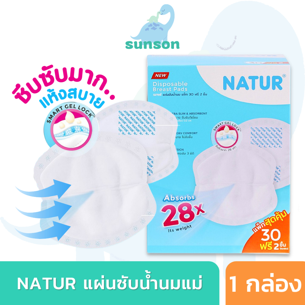 Natur แผ่นซับน้ำนม เนเจอร์ (แพ็ก 20/30+ฟรี 2 แผ่น) ผิวสัมผัสนุ่ม แห้งสบาย ซึบซับได้มากถึง 25 เท่า