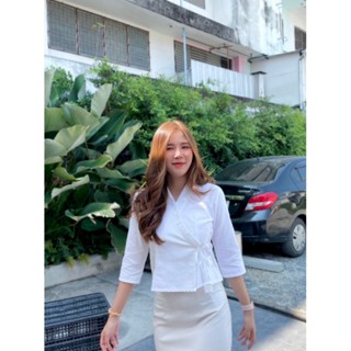 เสื้อพื้นเมืองหญิงผ้าฝ้าย *ป้ายแขนยาว* แขนสามส่วนทรงป้าย36