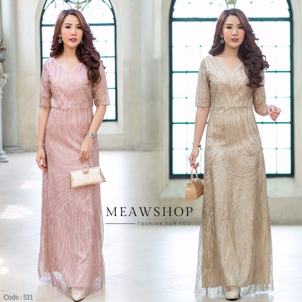 #672 M-4XL เดรสออกงาน ราตรีสุดอลังการ งานปักเลื่อมผสมกริตเตอร์ เดรสงานแต่ง ชุดไปงาน ชุดเพื่อนเจ้าสาว ชุดออกงาน  AMOR