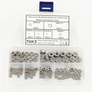 120PCS Hex Nut ประเภท M2-M6 304 สแตนเลส M2/M2.5/M3/M4/M5/M6