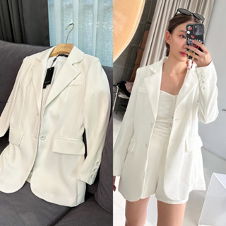 ราคาถูกที่สุด!! CHARISSA KLOSET 60050 Blazer ผ้าสั่งทอ #เสื้อสูทสีขาว #blazerสีขาว