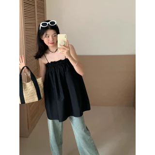 Cicishop(3133)เสื้อสายเดี่ยว ดีเทลสม็อกรอบอก มีซับด้านในใส่สบายสไตล์เกาหลี