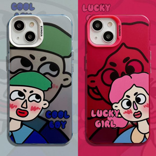 💕พร้อมส่ง💕iPhone 14 13 12 11 Pro Max เคส for เคสไอโฟน11 น่ารัก บางเบาพกพาง่าย การ์ตูน Lucky Cool แฟชั่น เรียบง่าย Case