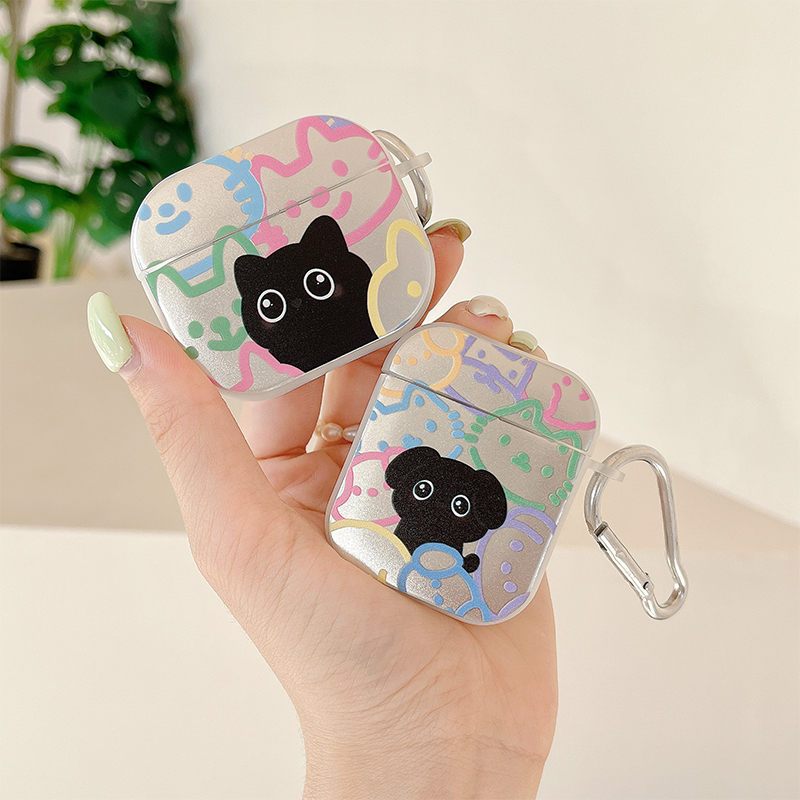 เคสแอร์พอด 3 Case Airpods 3 pro2 case วัสดุชุบ การ์ตูน ตาโต แมวดำ หมาดำ เคส Airpod 3 pro2 case เคส A