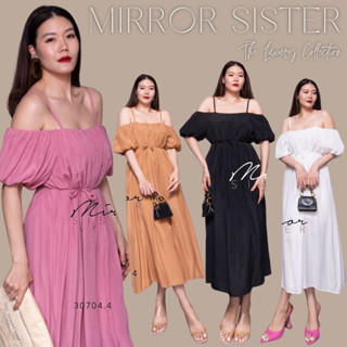 🔖ป้าย Mirrorsister​ 30704.4 เดรสสายเดี่ยวเว้าไหล่สายปรับสั้นยาวได้ตามระดับ ทรงหลวม แขนกระปุกพองน่ารัก มีสายผูกเอว